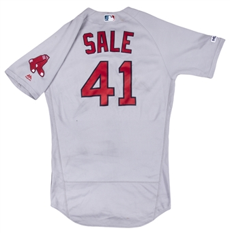 2019 Chris Sale Game Used Boston Red Sox Road Jersey Photo Matched To 5/3/2019 - 1st Win of the Season & 10 Strikeouts! (Resolution Photomatching & MLB Authenticated)